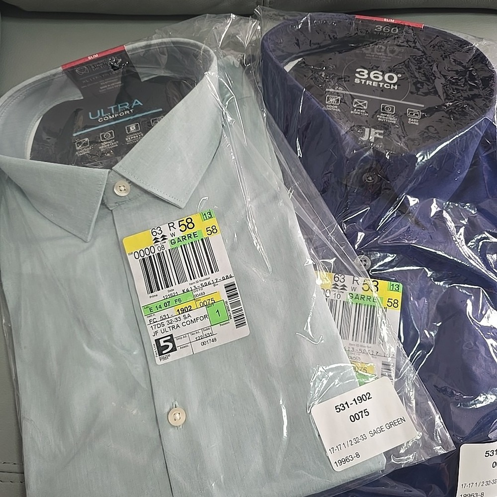 Lot Of‎ 2 J Ferrar Button Up Slim Fit Dress Shirts In Sage Green And Blue XL NWT